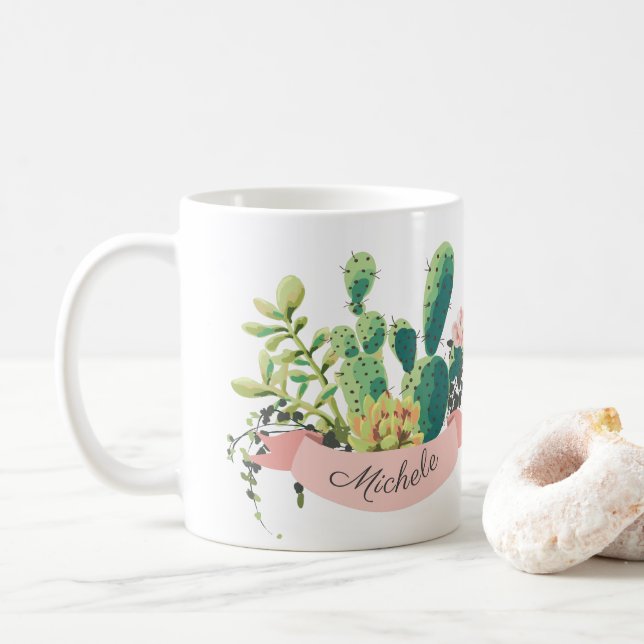 Taza De Café Cactus personalizado Boho lindo (Con donut)
