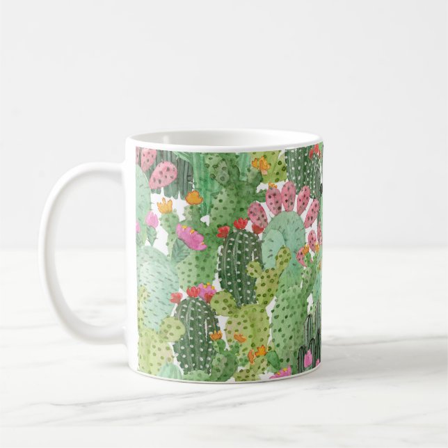 Taza De Café Cactus pintado a mano: verde desierto (Izquierda)