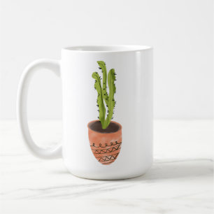 Taza De Café Cactus Planta Terracotta Mano Dibujada