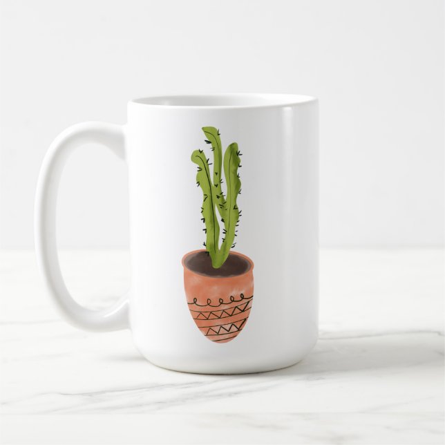 Taza De Café Cactus Planta Terracotta Mano Dibujada (Izquierda)