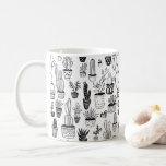 Taza De Café Cactus Plantas Potadas Cute Patrón Blanco y Negro<br><div class="desc">Adorable patrón de cactus lindo dibujado a mano con macetas de plantas. Se puede personalizar agregando colores de fondo y también agregando color al interior y el controlador. ¡Hace un gran regalo! ¡Chequea mi tienda para más!</div>