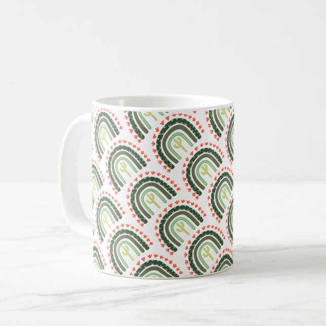 Taza De Café Cactus Rainbow Naranja Green Modern Desert Fun (Anverso izquierdo)