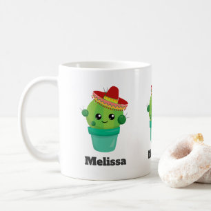 Taza De Café Cactus redondos felices con un sombrero rojo