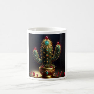 Taza De Café Cactus Saguaro Dorado Con Rubíes Incrustados