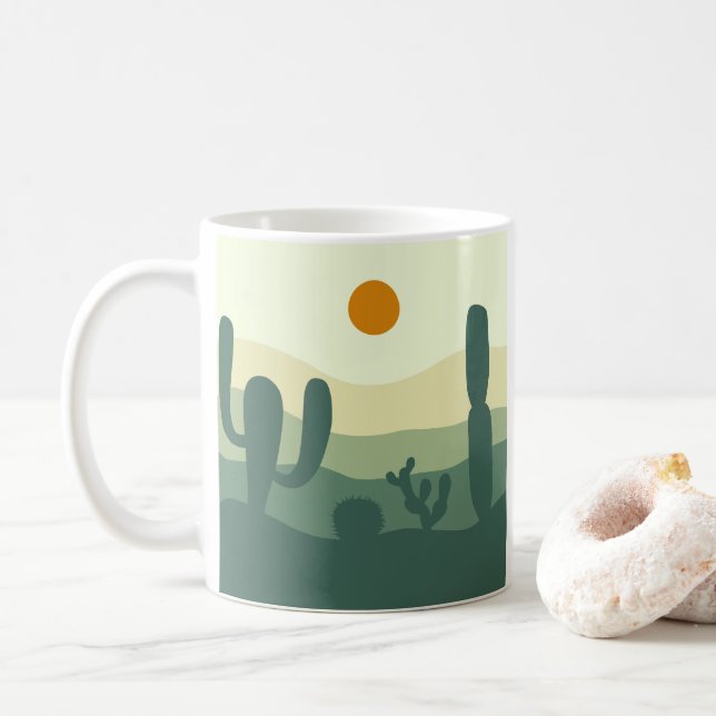 Taza De Café cactus, sol y desierto (Con donut)