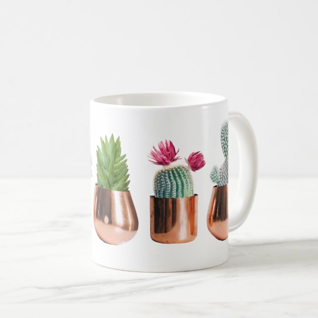 Taza De Café Cactus & Succulens en ollas de oro Rosa (Anverso derecho)