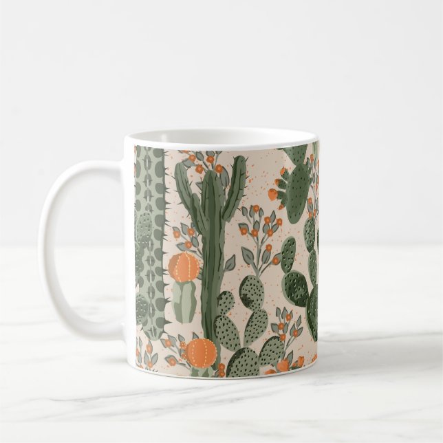 Taza De Café Cactus suculentas verdes y flores naranjas  (Izquierda)