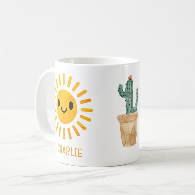 Taza De Café Cactus Sun de acuarela personalizada (Anverso izquierdo)