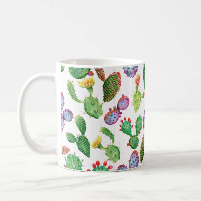 Taza De Café Cactus tropical pintado a mano con acuarela. Sin i (Izquierda)