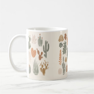 Taza De Café Cactus y un patrón suculento y fluido