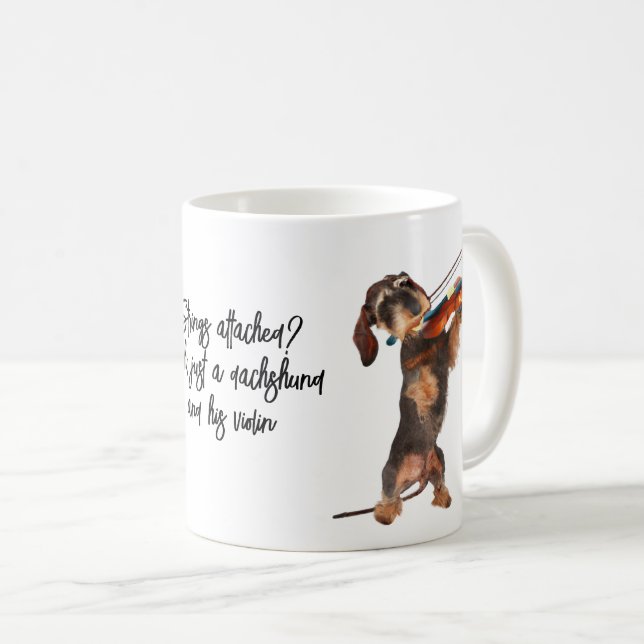 Taza De Café Cadáveres adheridos con cable Dachshund y violín (Anverso derecho)