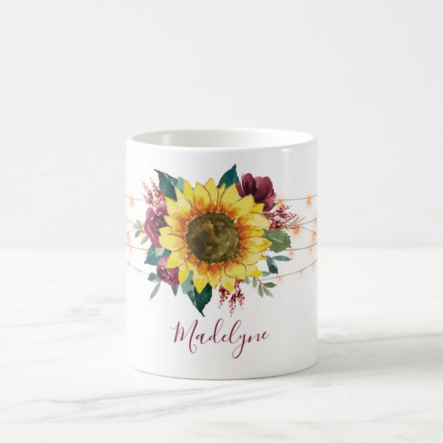 Taza De Café Cadena de girasol Ilumina Monograma Floral (Centro)