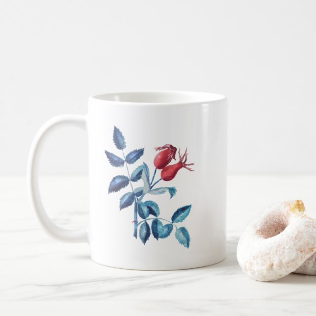 Taza De Café Caderas de rosa acuarela (Con donut)