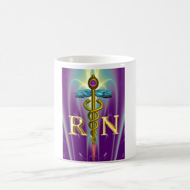 Taza De Café CADUCEO DE ORO REGISTRADO ENFERMERA SÍMBOLO Púrpur (Centro)
