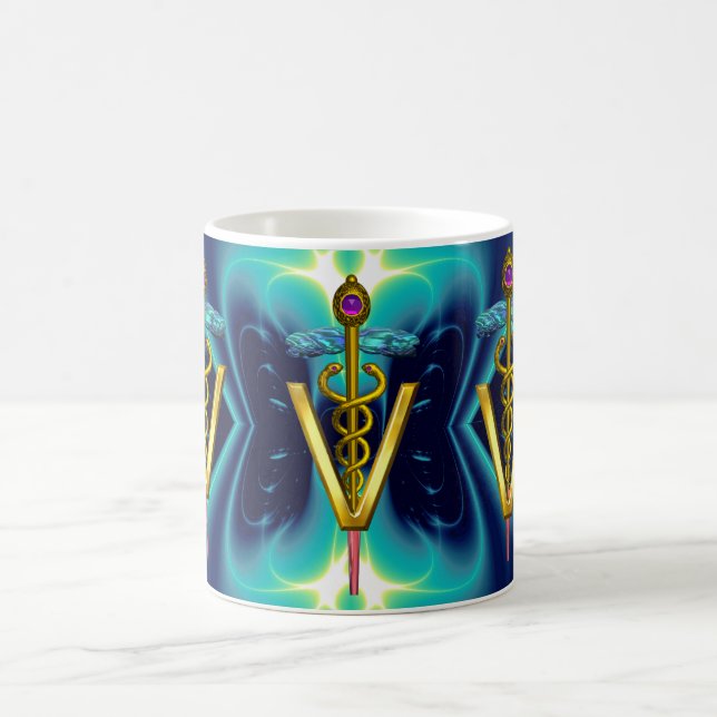 Taza De Café CADUCEUS GOLDEN VETERINARIO SÍMBOLO azul turquesa (Centro)