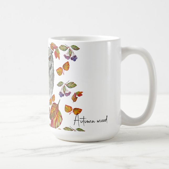 Taza De Café Cae una hermosa lechuza y hojas (Derecha)