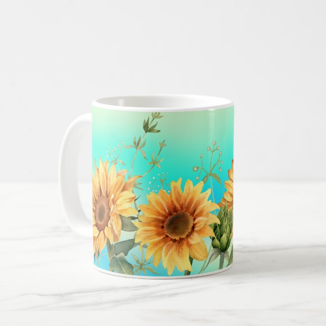 Taza De Café Café amarillo azul girasol (Anverso izquierdo)