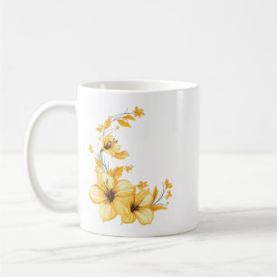 Taza De Café Café amarillo floral Mug - Diseño botánico soleado