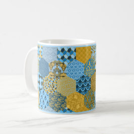 Taza De Café Café azul y amarillo parchwork Mug