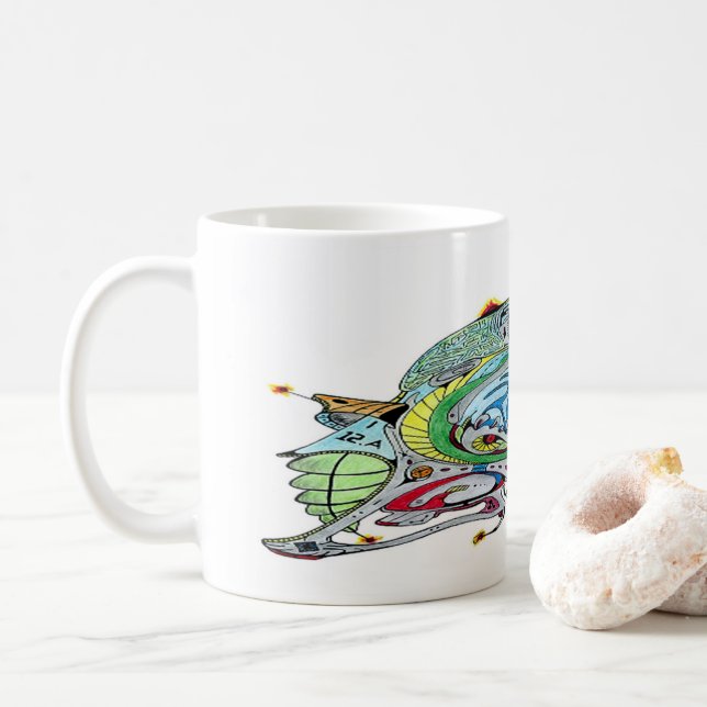 Taza De Café Café Blanco Con Spaceship Art 1 A.1 (Con donut)