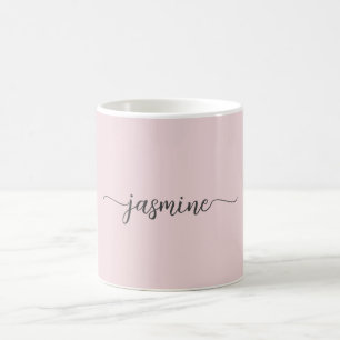 Taza De Café Café con firma de nombre monograma rosa suave y el