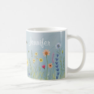 Taza De Café Café con flores de color de agua personalizadas