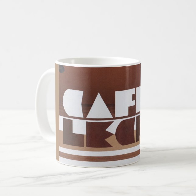 Taza De Café CAFE CON LECHE Café Leche Tan Rim Café Mug (Anverso izquierdo)