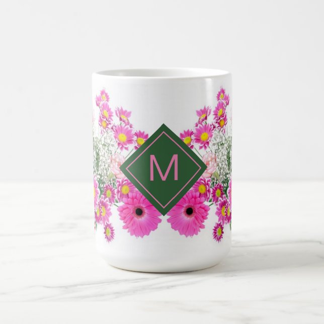 Taza De Café Café con monogramo floral brillante Mug (Centro)