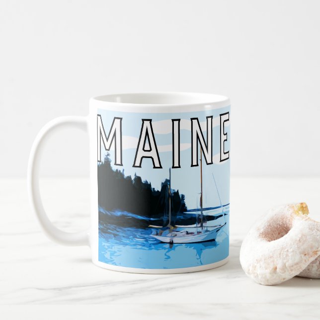 Taza De Café Café con tema del estado de Maine (Con donut)