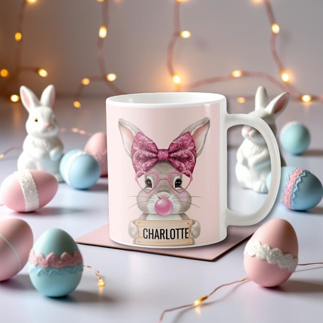 Taza De Café Café conejo personalizado de Pascua para niños (Personalized Easter Bunny Coffee Mug for Kids)