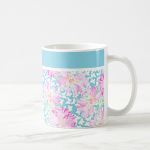 Taza De Café Café de bonito, rosas rosadas, mariposas blancas
