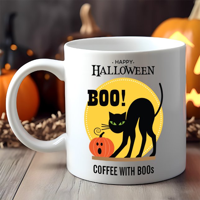 Taza De Café Café de Calabaza Gato Negro con Boos Halloween (Subido por el creador)