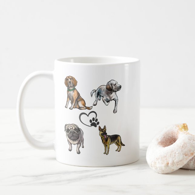 Taza De Café Café de Collage para perros - ¡Diseño de garra y c (Con donut)