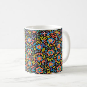 Taza De Café Café de color azul estilo vintage con patrón botán