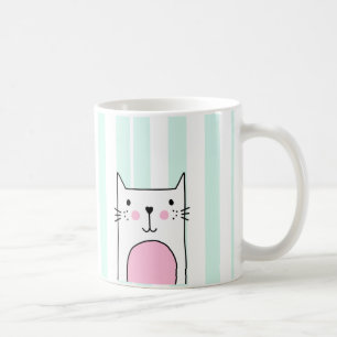 Taza De Café Café de gato color rosado con la mano - banda azu