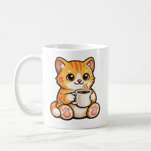 Taza De Café Café de gato lindo – Gato naranja acogedor bebiend