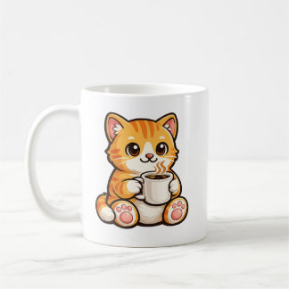 Taza De Café Café de gato lindo – Gato naranja acogedor bebiend