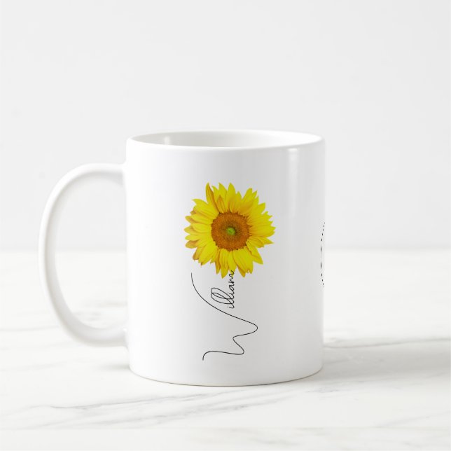 Taza De Café Café de girasol cerámico con nombre y inicial (Izquierda)