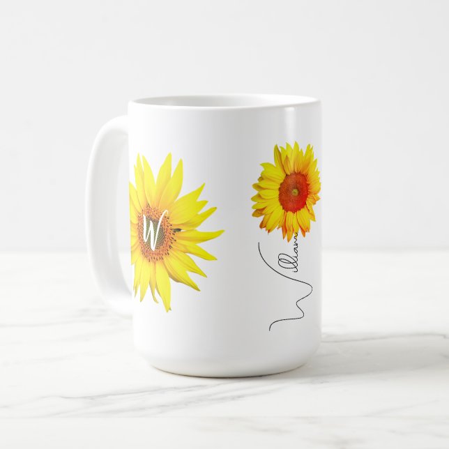 Taza De Café Café de girasol personalizado (nombre e inicial) (Anverso izquierdo)