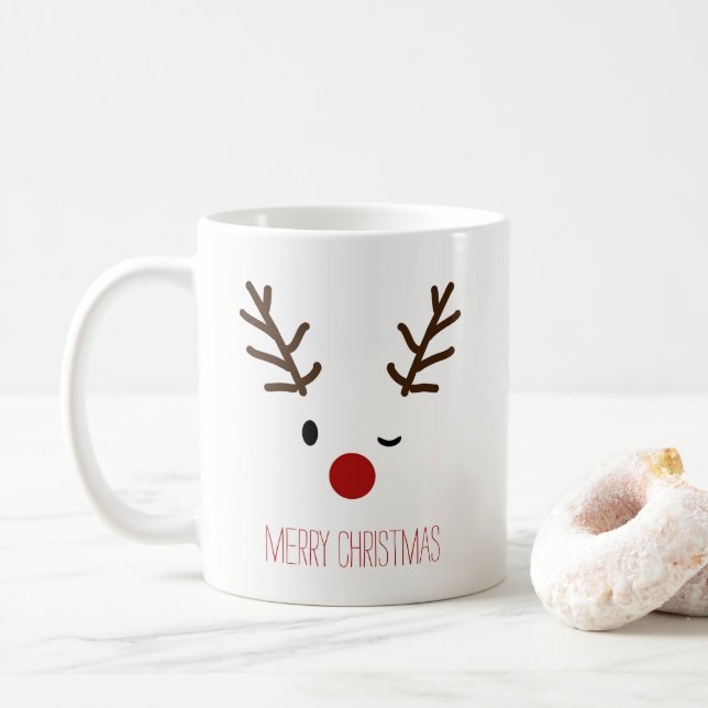 Taza De Café Café de guiño lindo del navidad del reno de Rudolf (Con donut)
