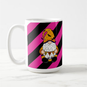 Taza De Café Café de Halloween Gnome rosa y negro a rayas