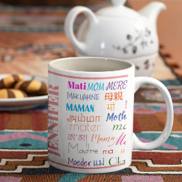 Taza De Café Café de mamá colorido y políglota del Día de la Ma