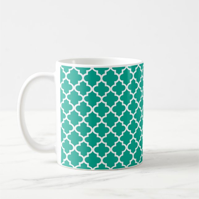 Taza De Café café de moda geométrica azul verde azulado marroqu (Izquierda)
