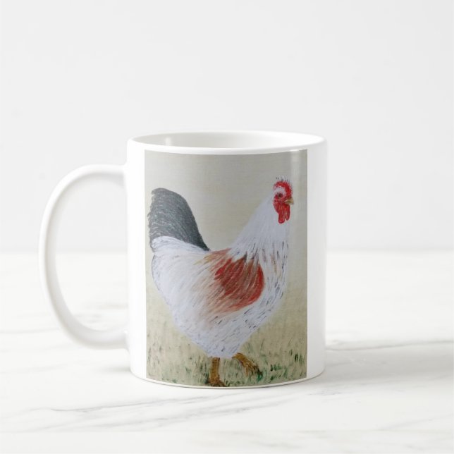 Taza De Café Café de pintura acrílica de gallo blanco (Izquierda)