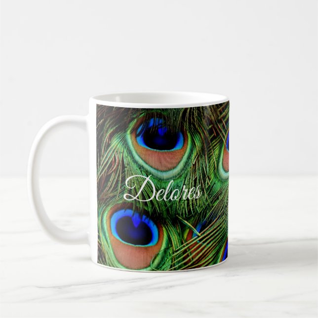 Taza De Café Café de plumas de pavo real personalizado (Izquierda)