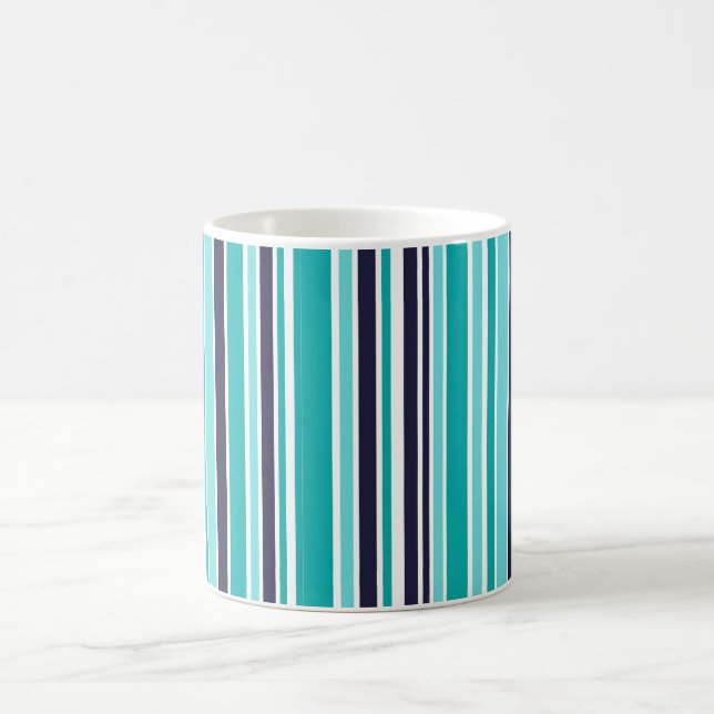 Taza De Café Café De Rayas Turquesa Y Azul Oscuro (Centro)