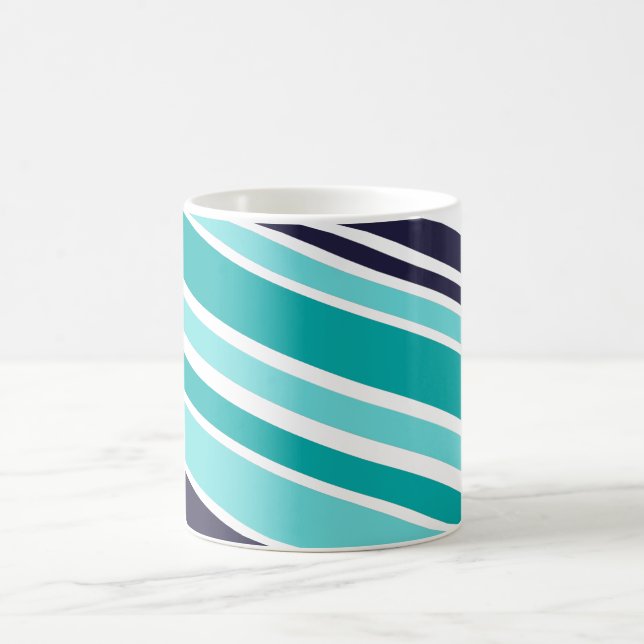 Taza De Café Café De Rayas Turquesa Y Azul Oscuro (Centro)