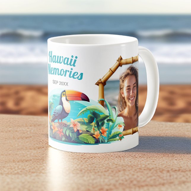 Taza De Café Café de recuerdo de Collage de fotos de Recuerdos  (Hawaii Memories Tropical Souvenir Coffee Mug. Customize it with your own cherished moments.)
