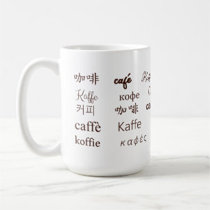 Taza De Café "Café" escrito en 13 idiomas