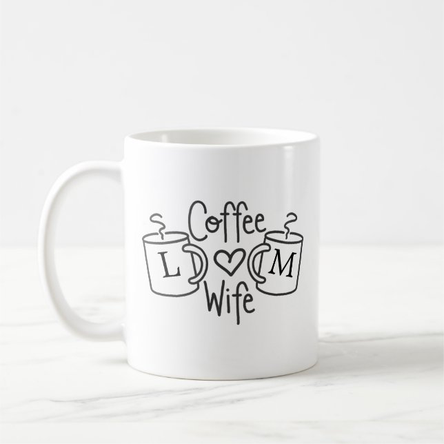 Taza De Café Café Esposa Amor Monograma Mug (Izquierda)